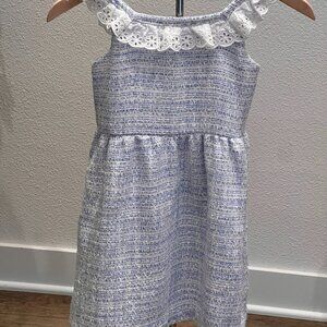 Janie and Jack Blue & White Tweed Eyelet Ruffle Strap Dress - Like-new
